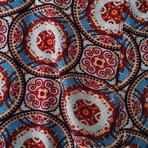LulaRoe Leggings Colorful Medallions leggings blue maroon Sz One Size - Picture 5 of 6